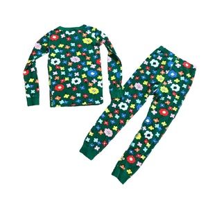 Hanna Andersson Green Floral Pajama Set Winter Long Sleeve Girls Size 120 US 6-7
